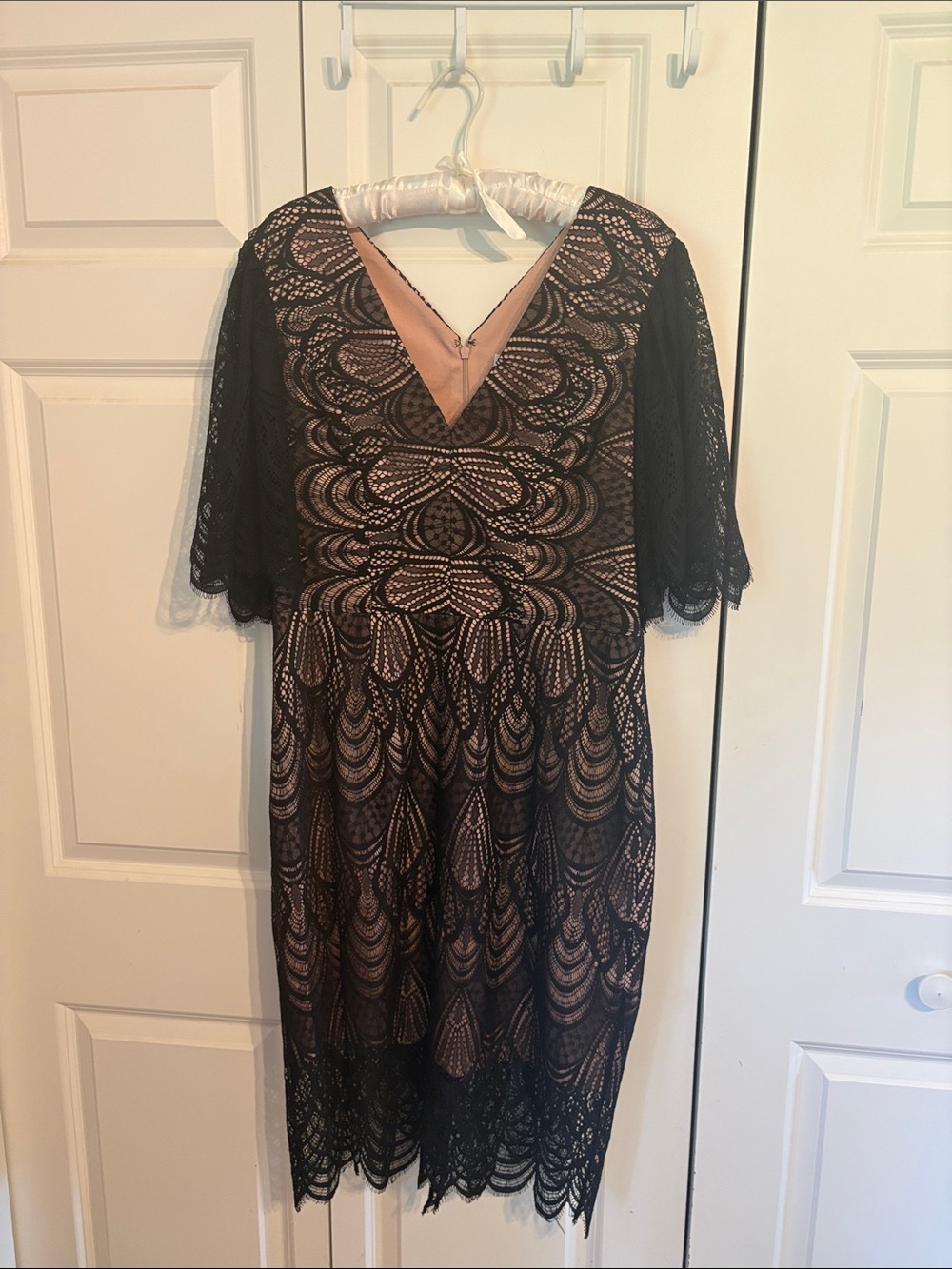 Dress The Population Black Lace Overlay Dress with Nude Underlayer - Size XXL